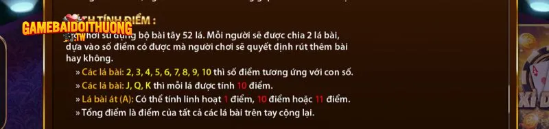 Chi tiết về những lá bài và cách tính điểm